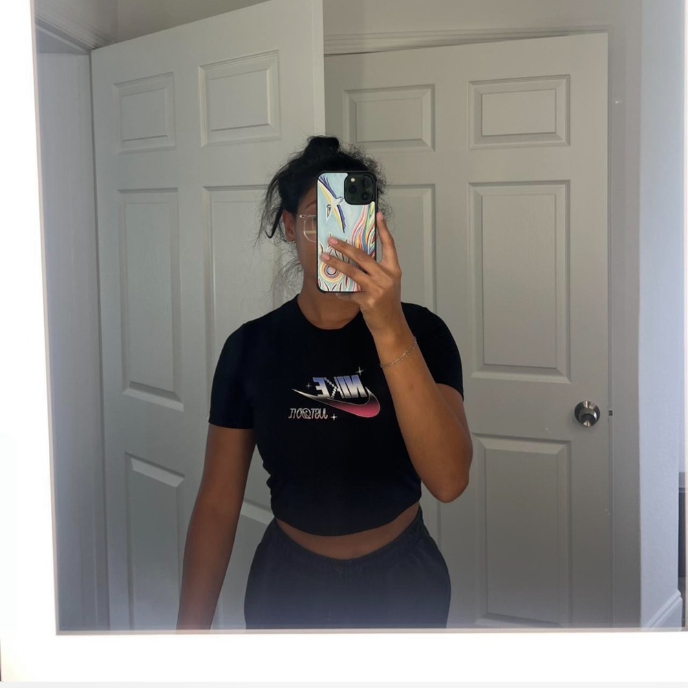 Nike Black Crop Top Short Sleeve Fitted